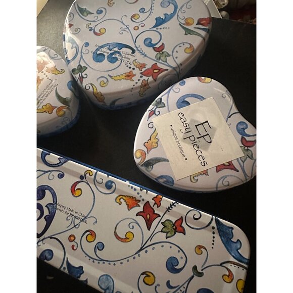 Brighton Decorative Tin Set Collectible Blue Heart & watch Storage Boxes Design - Picture 3 of 11